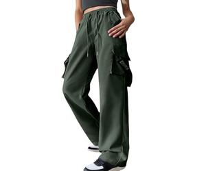 Generisch Cargohose Damen Baggy Y2K High Waist Jogginghose Multi Taschen Arbeitshose Trainingshose Leichter Trekkinghose Wanderhose Schnelltrocken Wasserdicht Outdoorhose Sportlich Freizeit Reise