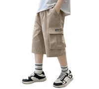 Generisch Cargohose Jungen Kurz Sommer Cargo Shorts Baggy Elastische Taille Freizeithose Wanderhose Mode Outdoor Sport Kurze Hose übergroß Leichte Sommerhose Teenager Kinder 5-15 Jahre