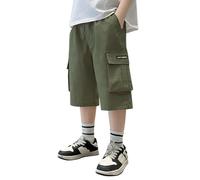 Generisch Cargohose Jungen Kurz Sommer Cargo Shorts Baggy Elastische Taille Freizeithose Wanderhose Mode Outdoor Sport Kurze Hose übergroß Leichte Sommerhose Teenager Kinder 5-15 Jahre