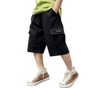 Generisch Cargohose Jungen Kurz Sommer Cargo Shorts Baggy Elastische Taille Freizeithose Wanderhose Mode Outdoor Sport Kurze Hose übergroß Leichte Sommerhose Teenager Kinder 5-15 Jahre
