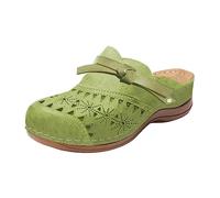Generisch Clogs Damen Leder Holz, Plateau Strandsandalen rutschfest Outdoor Pantoletten Sommer Schlappen Hausschuhe mit Keilabsatz Vorne-Geschlossene Hinten Offen Schuhe Atmungsaktiv Gartenschuhe