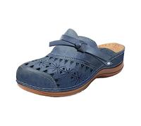 Generisch Clogs Damen Leder Holz, Plateau Strandsandalen rutschfest Outdoor Pantoletten Sommer Schlappen Hausschuhe mit Keilabsatz Vorne-Geschlossene Hinten Offen Schuhe Atmungsaktiv Gartenschuhe