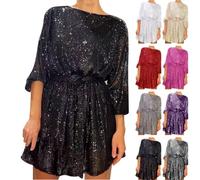 Generisch Cocktailkleid Damen, Pailettenkleider Für Damen, Festliche Kleider Mit Pailletten Cocktailkleid Partykleid Langarm Paillettenkleid Elegant Abendkleider Midi Silvester Glitzer Kleid