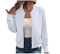 Generisch College Jacke Damen Leicht Sport Bomberjacke Casual Langarm Übergangsjacke Kurz Einfarbig Sweatjacke Elegant Bequem Pilotenjacke Reißverschluss Fliegerjacke Blouson Damen