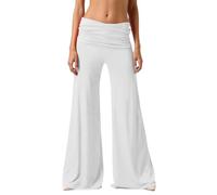 Generisch Coral Fold-Over-Yogahose Damen Coral Fold Over Pants Weite Lounge Raffung Hose Einfarbige Korallfarbene Faltenhose Weite Palazzo Hose Mit Hohem Umschlagbund für Yoga Sport und Alltag