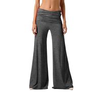 Generisch Coral Fold-Over-Yogahose Damen Weite Lounge Raffung Hose Einfarbige Wide-Leg-Pants Korallfarbene Faltenhose mit Hohem Umschlagbund für Yoga Sport und Alltag