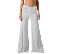 Generisch Coral Fold-Over-Yogahose Damen Weite Lounge Raffung Hose Einfarbige Wide-Leg-Pants Korallfarbene Faltenhose mit Hohem Umschlagbund für Yoga Sport und Alltag