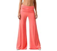 Generisch Coral Fold-Over-Yogahose Damen Weite Lounge Raffung Hose Einfarbige Wide-Leg-Pants Korallfarbene Faltenhose mit Hohem Umschlagbund für Yoga Sport und Alltag