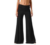 Generisch Coral Fold-Over-Yogahose Damen Weite Lounge Raffung Hose Einfarbige Wide-Leg-Pants Korallfarbene Faltenhose mit Hohem Umschlagbund für Yoga Sport und Alltag