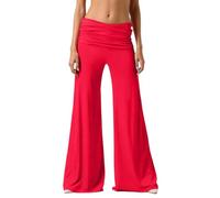Generisch Coral Fold-Over-Yogahose Damen Weite Lounge Raffung Hose Einfarbige Wide-Leg-Pants Korallfarbene Faltenhose mit Hohem Umschlagbund für Yoga Sport und Alltag