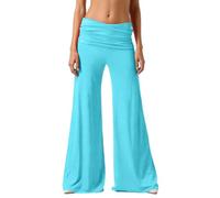 Generisch Coral Fold-Over-Yogahose Damen Weite Lounge Raffung Hose Einfarbige Wide-Leg-Pants Korallfarbene Faltenhose mit Hohem Umschlagbund für Yoga Sport und Alltag