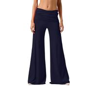 Generisch Coral Fold-Over-Yogahose Damen Weite Lounge Raffung Hose Einfarbige Wide-Leg-Pants Korallfarbene Faltenhose mit Hohem Umschlagbund für Yoga Sport und Alltag