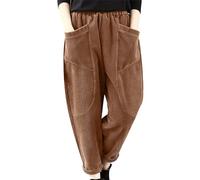 Generisch Cordhose Damen Weites Bein Freizeithose Große Größen Lockere Hose Retrostil Cordjeans Elastisch High Waist Geradem Hosen Bequeme Stoffhose Herbst Winter Corduroy Hose Loungehose mit Taschen
