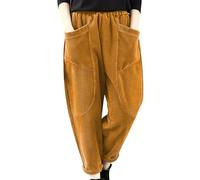 Generisch Cordhose Damen Weites Bein Freizeithose Große Größen Lockere Hose Retrostil Cordjeans Elastisch High Waist Geradem Hosen Bequeme Stoffhose Herbst Winter Corduroy Hose Loungehose mit Taschen