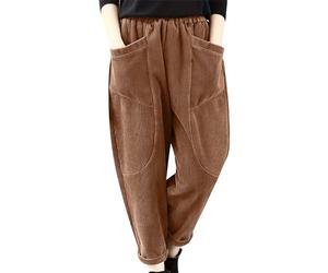 Generisch Cordhose Damen Weites Bein Freizeithose Große Größen Lockere Hose Retrostil Cordjeans Elastisch High Waist Geradem Hosen Bequeme Stoffhose Herbst Winter Corduroy Hose Loungehose mit Taschen