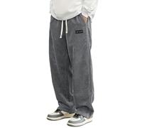 Generisch Cordhose Herren Baggy Japanische Hose Herbst Winter Haremshose Casual Lockere Männer Cord Hose mit Kordelzug Elastischer Taille Geradem Bein für Training Y2K Streetwear
