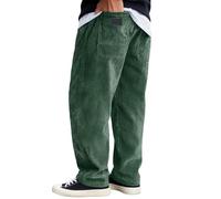 Generisch Cordhose Herren Baggy Japanische Hose Winter Haremshose Casual Lockere Männer Cord mit Kordelzug Elastischer Passform Seitentaschen Freizeit Sport Alltag (Dunkelgrün, L)