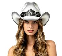 Generisch Cowboyhut Damen Herren,Western Cowboyhut FüR Sommer Ideal Zum Reiten Am Strand Oder In Der Sonne (Harter Fedora)