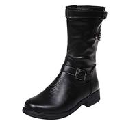 Generisch Cowboystiefel Damen, Biker Boots Damen Western Cowboy Stiefeletten Chelsea Bikerboots Festival Schlupfstiefel Leder Cowboystiefel Mit Absatz Lederstiefel, Black, 39