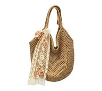 Generisch Crochet Beach Tote, Boho Knitted Purse, Hollow Lace Handbag, Rose Ribbon Shoulder Bag, for Shopping Travel Dating Sunglasses Vacation Summer Casual Fashion Accessory 40x33x2cm