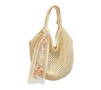 Generisch Crochet Beach Tote, Boho Knitted Purse, Hollow Lace Handbag, Rose Ribbon Shoulder Bag, for Shopping Travel Dating Sunglasses Vacation Summer Casual Fashion Accessory 40x33x2cm