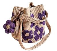 Generisch Crochet Purse - 30 * 25 * 15cm Boho Crochet Handmade Flower Pouch | Flower Tote Bag | for Beach Towel Bag Swim Boating Cruise Vacation Travel Summer Gym Lunch Shower Wet Dock Sand Boat