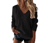Generisch Crop Strickpullover Damen,Pullover Damen Strickpullover Rundhalsausschnitt Große Größe Uni Pullover Top Langarm Elegant Slim Fit Strickwaren Strickpullover Ausschnitt Strickpullover