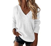 Generisch Crop Strickpullover Damen,Pullover Damen Strickpullover Rundhalsausschnitt Große Größe Uni Pullover Top Langarm Elegant Slim Fit Strickwaren Strickpullover Ausschnitt Strickpullover