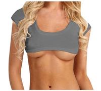 Generisch Crop Tops Damen Kurzarm, Top Damen Sommer Sexy Sporttop Eng Kurz Tanktop Einfarbig Tunika Casual Unterhemd Lässige Weste Silm Fit Oberteil Stretch Freizeitbluse Bequeme Sommertop Hemdbluse