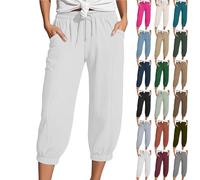 Generisch Culotte Jeans Damen 7/8, 3/4 Sporthose Damen, Musselin Hose Leinenhose Culotte 3/4 Sommer Leinenhose Kurze Hosen Leichte Sommerhose Caprihose Dreiviertel Strandhose, Deal des Tages Heute
