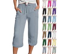 Generisch Culottes Hosen Damen, Deals of The Day Women, Musselin Hose 3/4 Leinenhose Sommer Kurze Hosen Sommerhose Leicht Caprihose Culotte Dreiviertel Strandhose
