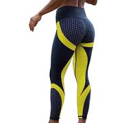 Generisch Damen 3D Print Yoga Skinny Workout Gym Leggings Sporttraining Cropped Pants (Yellow, XXL)