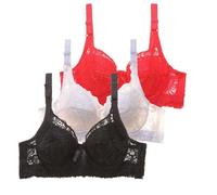 Generisch Damen 3Er Pack Spitzen-Bhs - Ultra-Dünn Und Atmungsaktiv - Sammelnder Effekt - Verstellbare Träger - Sexy Spitzen-Design - Vielfältige Farboptionen - Rot - 80B, 85B, 90B, 95D - BH