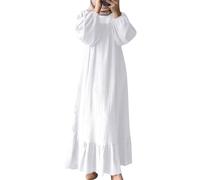 Generisch Damen Abaya, langärmelig, muslimisches Kleid, Gebetskleidung, lässiger Kaftan (White, XXXL)