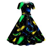 Generisch Damen-Abendkleid mit Rundhalsausschnitt kurzen Ärmeln im 1950er-Jahre-Stil (Green, M)