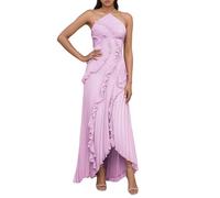 Generisch Damen Ärmelloses Kleid mit Nackenband Einfarbig Chiffonkleid Elegant Maxikleid mit Rüschenbesatz, Wickeldesign, Seitenschlitz Modisch Sommer Abendkleid Cocktailkleid