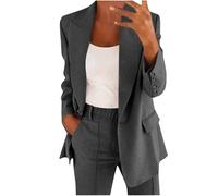 Generisch Damen Anzug Elegant 2 Teilig Hosenanzug Langarm Business Anzug Set Zweiteiler Einfarbig Blazer Hose Festlich Lange Hosenanzüge Sportlich Slimfit Streetwear Frauen Baumwolle Freizeitanzug