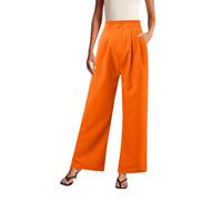 Generisch Damen Anzughose High Waist Elegant Palazzo Hose mit Taschen Gummibund Orange