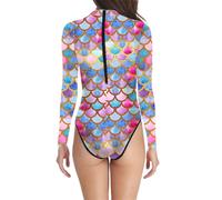 Generisch Damen Badeanzug Bademode Badeanzüge Langarm Schwimmanzug Badebekleidung Mit Glanz Fischschuppen Für Fasching Karneval Rollenspiel Mottoparty kostüm Sport Bikini Dünn Bikinis Badebekleidung