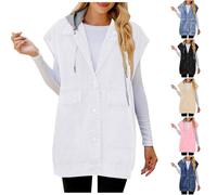 Generisch Damen Baggy Klassische Denim Jacke Ärmellose Weste Sommer Jeansweste mit Kapuze Taschen Sweatjacke Modisch Outdoor Denimjacke Freizeitweste Einfarbig Denim Vest