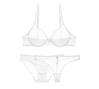 Generisch Damen-BH, transparent, Spitze, Netzstoff, transparent, durchsichtig, BH-Set, Unterwäsche, Unterwäsche Petit Dessous (White, W)