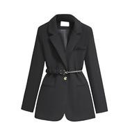 Generisch Damen Blazer mit Gürtel, Vorne Offen, Langärmelig, für Die Arbeit, Büro, Strickjacke, Elegante Mäntel, Anzugjacken, Modische Arbeitskleidung, Blazer für Damen, Schwarz, Xs