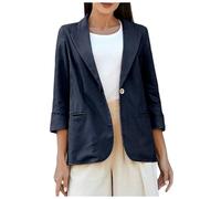 Generisch Damen Blazer Sakko Freizeitjacke mit 3/4 Ärmel Einfarbig Baggy Leicht für Büro Business Freizeit Anzugjacke Frühling Sommer Übergangsjacke Casual Anzugmantel Arbeitsjacke