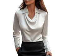 Generisch Damen Bluse Sexy Sommer Damenblusen Mode Langarmshirt Elegante Oberteile Lässig Longbluse Baumwolle V-Ausschnitt Locker Blusenshirt Bequeme Tuniken Einfarbig Casual Oversize Sommershirts