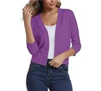 Generisch Damen Bolero Cardigan 3/4 Arm Sommerjacke Kurz Casual Einfarbig Cardigans Vorne Offen Elegant Festlich Shrug Schulterjacke Oberbekleidung Lila L