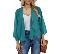 Generisch Damen Bolero Shrug Chiffon Bolerojacke Elegante Sommer Strickjacke 3/4 Ärmel Leichte Schulterjacke Festlicher Shrug Transparenter Überzug für Kleid, S 3XL Türkis M