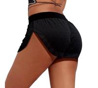 Generisch Damen Booty-Yoga-Shorts Samt, hohe Taille, Pole Dance, Hotpants, Fitnessstudio, Workout, aktive Slim Fit, Rave-Shorts, Unterteile (Black, XXXXL)