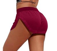 Generisch Damen Booty-Yoga-Shorts Samt, hohe Taille, Pole Dance, Hotpants, Fitnessstudio, Workout, aktive Slim Fit, Rave-Shorts, Unterteile (Red, L)