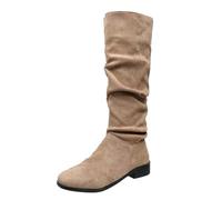 Generisch Damen Casual Einfarbig Große Größe Blockabsatz Mittelhohe Stiefel Lange Stiefel - Robuste Chunky Heels mit Komfort-Schaft für den Alltag
