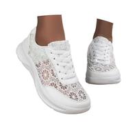 Generisch Damen Dirndl Schuhe und Trachten zum Kleid bei Oktoberfest Festival und Freizeit Freizeitschuhe mit Spitze Blumen elegant bequem flach atmungsaktiv im Sommer als Plateau Sneaker